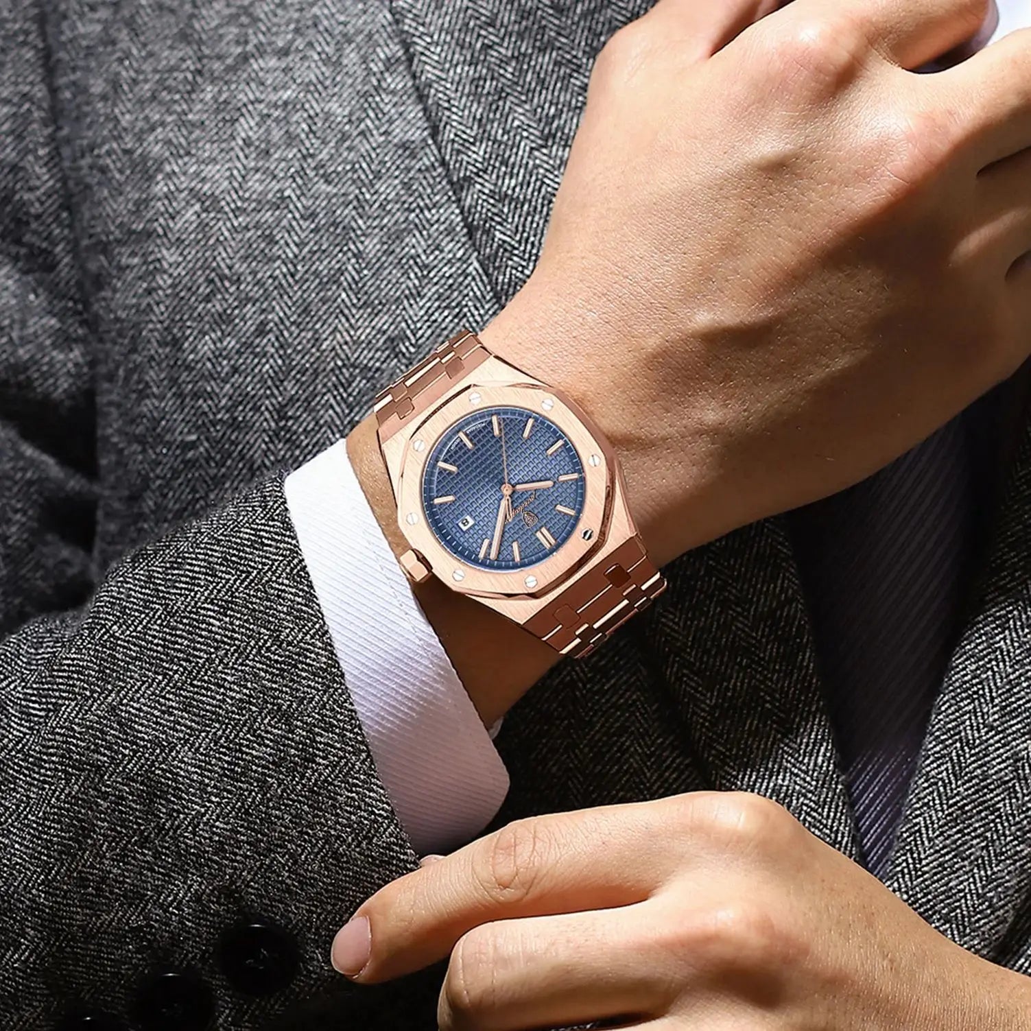 POEDAGAR Luxury Business Man Wristwatch Waterproof Luminous Date Men Watch Stainless Steel Fashion Quartz Watches For Men Reloj