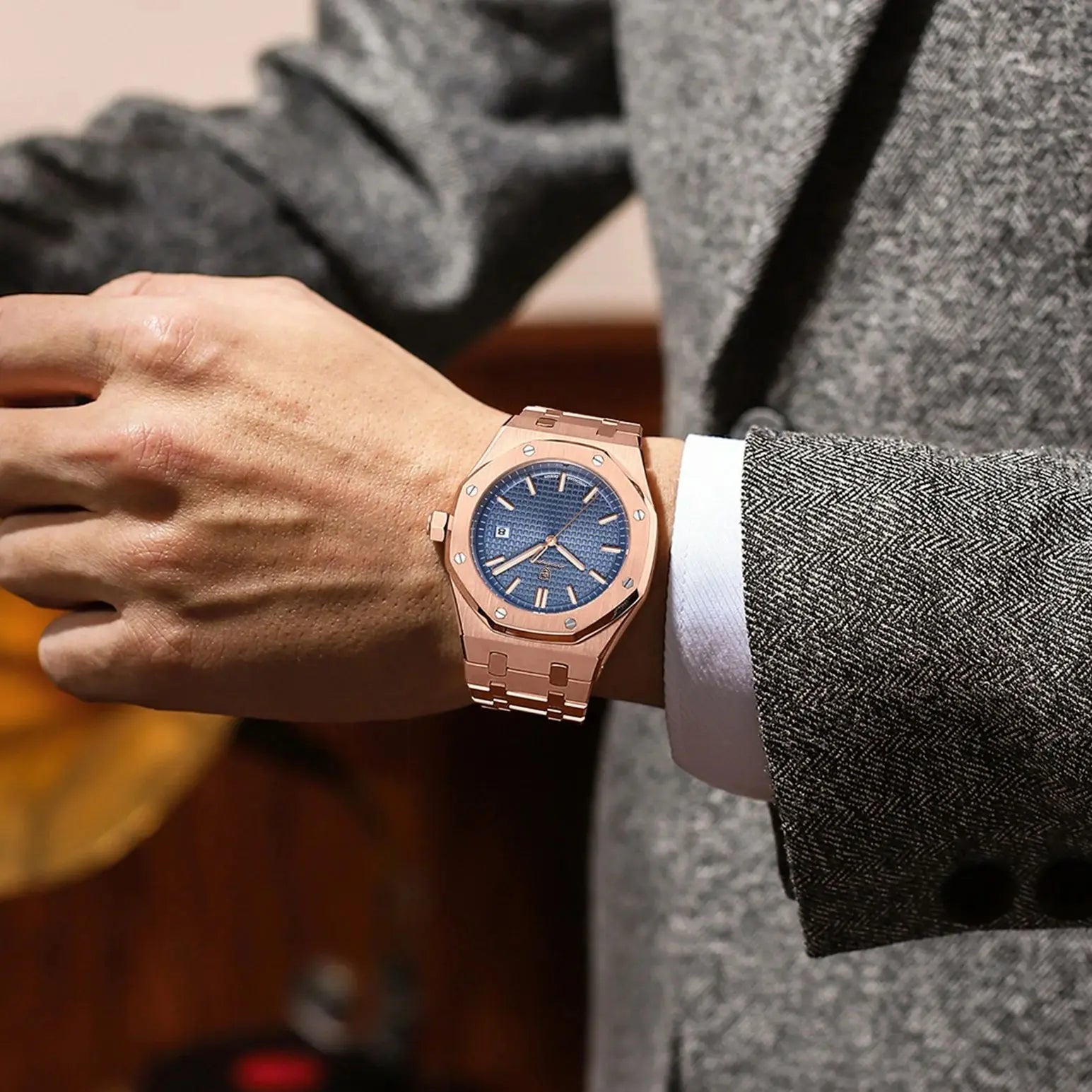 POEDAGAR Luxury Business Man Wristwatch Waterproof Luminous Date Men Watch Stainless Steel Fashion Quartz Watches For Men Reloj